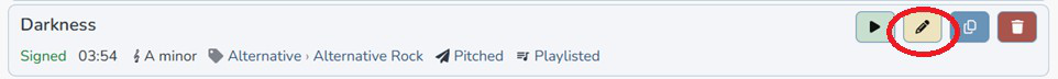 Composer Catalog track row for Darkness with the Edit Track button highlighted