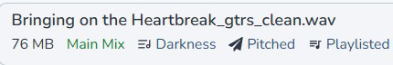 Composer Catalog Files row detail closeup showing a wav file linked to the track Darkness