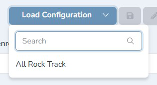 Composer Catalog Load Configuration dropdown showing a saved filter named All Rock Track