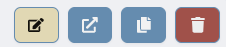 Composer Catalog pitch row action buttons: edit, view/share, duplicate, and delete