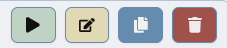 Composer Catalog playlist row action buttons: play, edit, duplicate, and delete