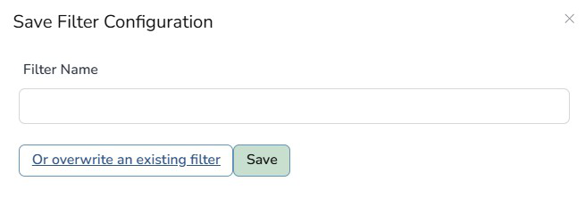 Composer Catalog Save Filter Configuration popup with a Filter Name field and Save button