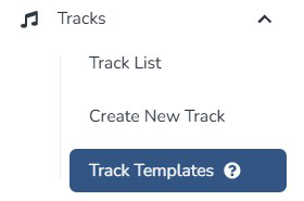 Composer Catalog Tracks navigation menu showing Track List, Create New Track, and Track Templates