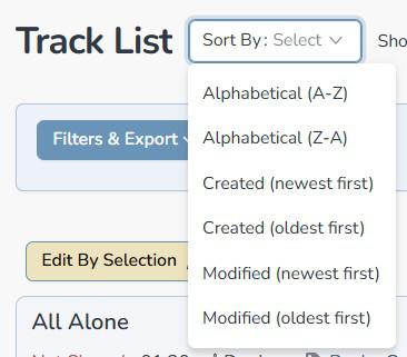 Composer Catalog Sort By dropdown expanded showing Alphabetical, Created, and Modified sort options